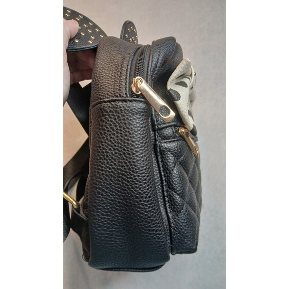 Olivia & Kate New York Womens Black Quilted Mini Backpack Studded Ears Bow - Picture 8 of 16